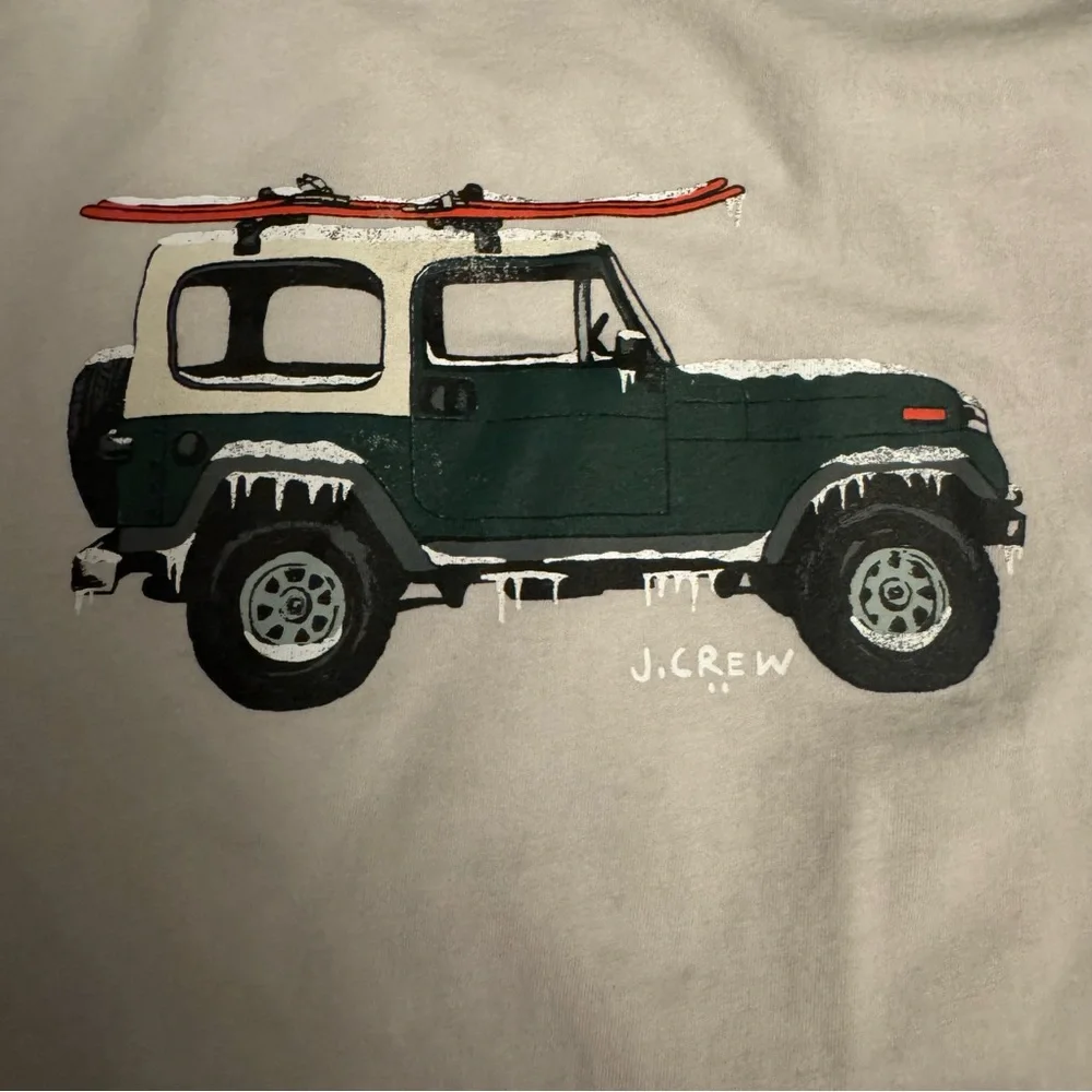 JCrew Men’s Gray Ski Truck Jeep Graphic Tshirt Size Large